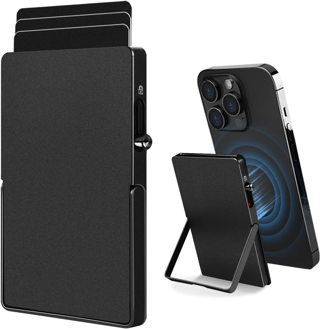 RFID Blocking Wallet Minimalist Slim Card Holder for Magsafe with Adjustable Stand, Metal Pop Up Magnetic Wallet  for Men TOYFID